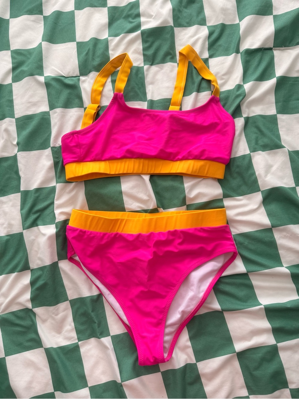 Bright Pink and Yellow Two-Piece Swimsuit